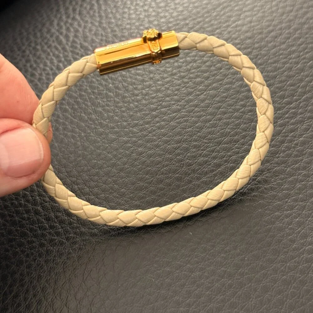 Versace Leather and Brass Medusa Head Cuff Bracelet, size Medium or Large - Picture 9 of 14